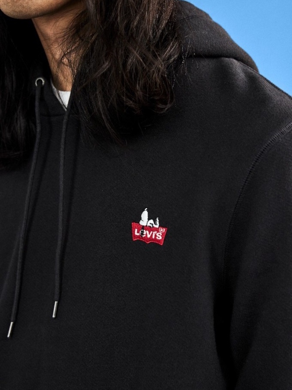 Levi's Men's Black Hoodie with Red Logo and Snoopy